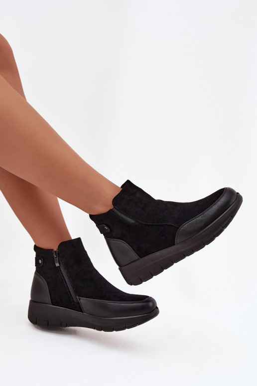 Botines de mujer cálidos con piel en el interior, negros Breena