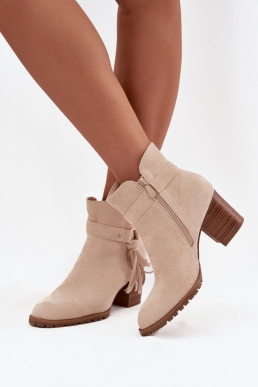 Botines de mujer color marfil con flecos Rosabella