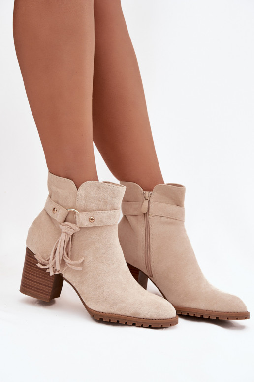 Botines de mujer color marfil con flecos Rosabella