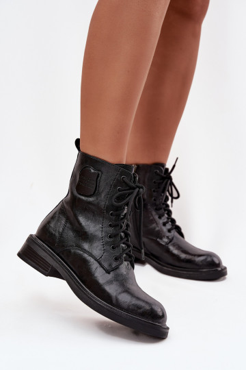 Botines de trabajo negros de cuero sintético para mujer con detalles decorativos Tai turiciejka K7180-01