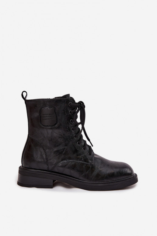 Botines de trabajo negros de cuero sintético para mujer con detalles decorativos Tai turiciejka K7180-01