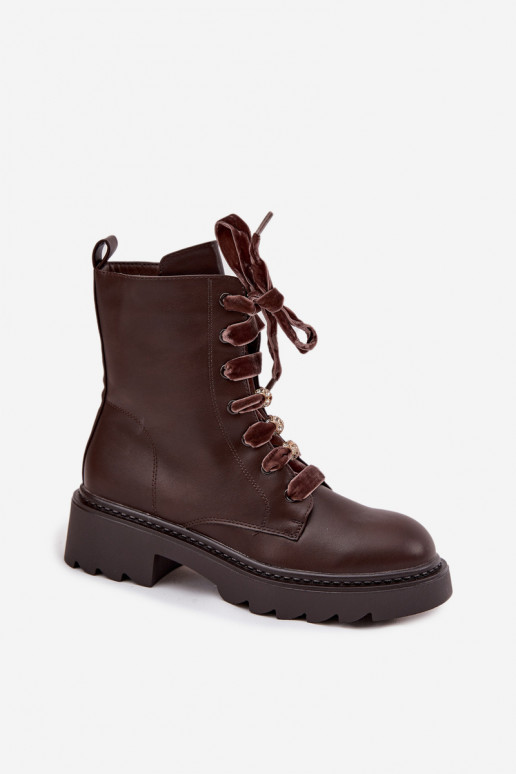 Botines cálidos para mujer con cordones decorativos CzekoladoĮe Elindra