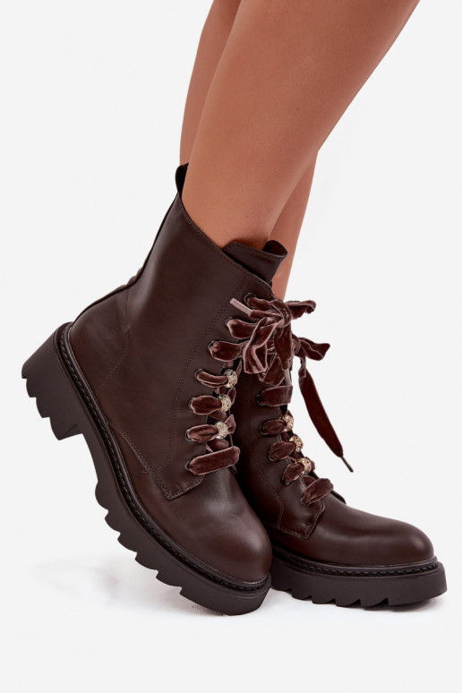 Botines cálidos para mujer con cordones decorativos CzekoladoĮe Elindra