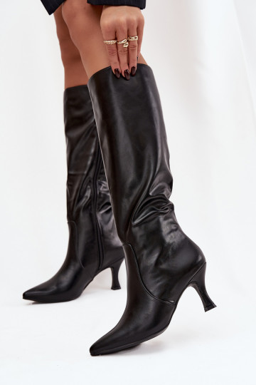Botas altas negras para mujer con tacones delgados de cuero sintético Karella
