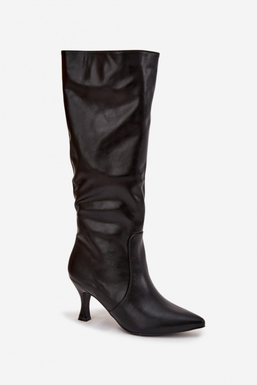 Botas altas negras para mujer con tacones delgados de cuero sintético Karella