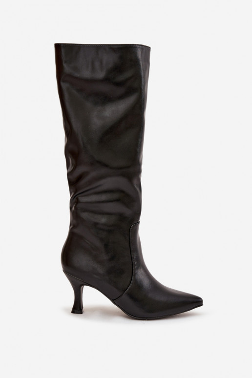 Botas altas negras para mujer con tacones delgados de cuero sintético Karella