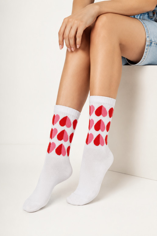 Calcetines de mujer con corazones color blanco
