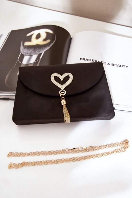 Bolso tipo sobre negro con corazones decorativos de ante sintético Evilinas