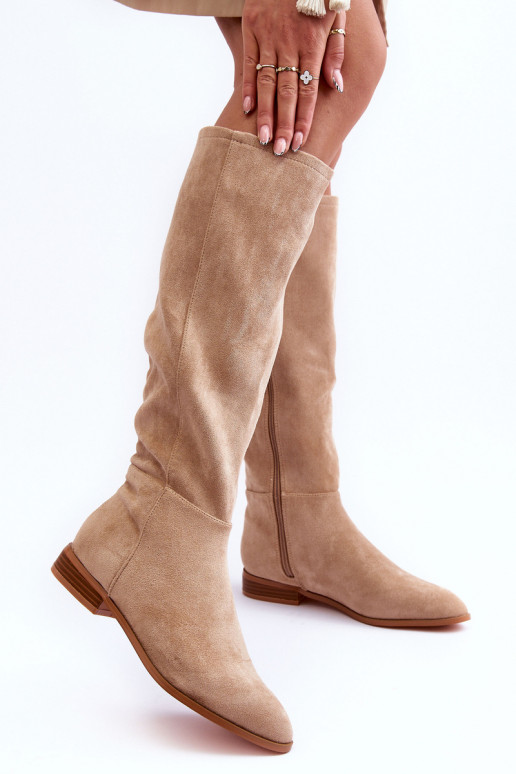 Botas altas de ante con tacones anchos en color arena Eelin