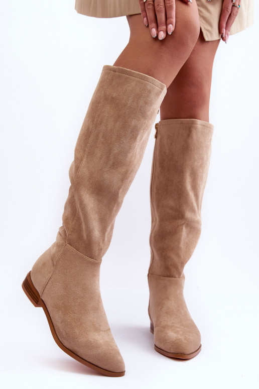 Botas altas de ante con tacones anchos en color arena Eelin