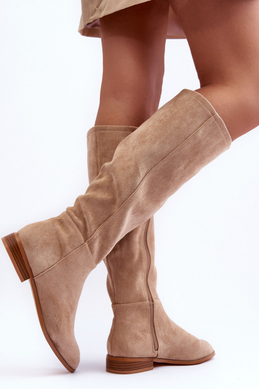 Botas altas de ante con tacones anchos en color arena Eelin