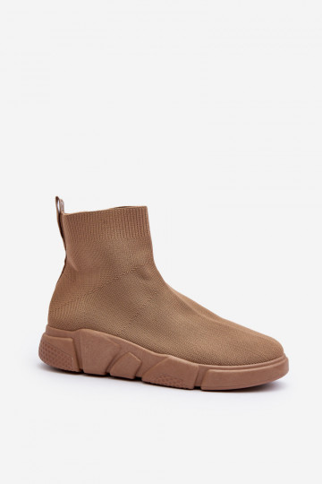 Zapatillas deportivas para mujer con caña tipo calcetín en color arena Zirila 2