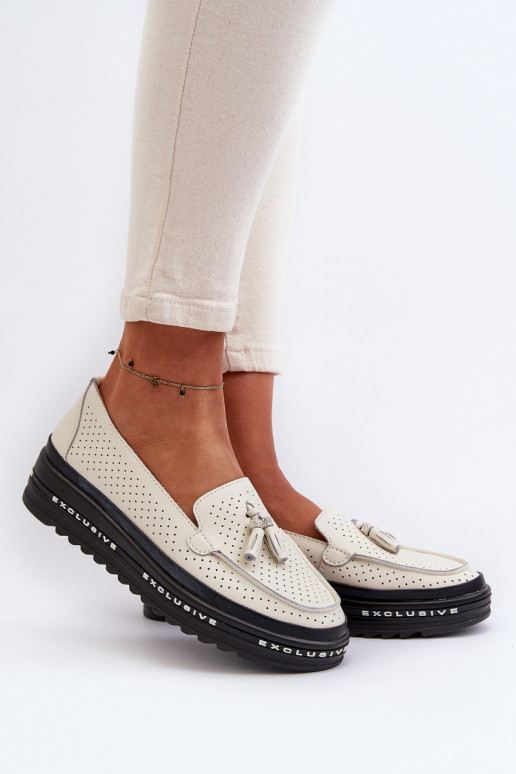 Mocasines para mujer en cuero sintético sobre plataforma en color arena Assetnima