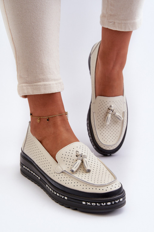 Mocasines para mujer en cuero sintético sobre plataforma en color arena Assetnima