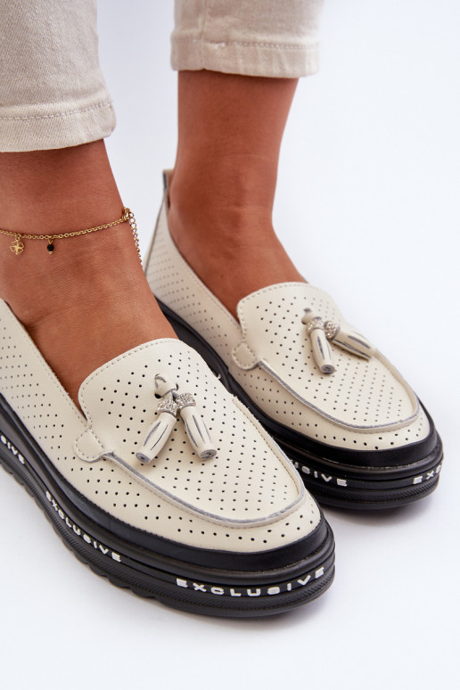 Mocasines para mujer en cuero sintético sobre plataforma en color arena Assetnima