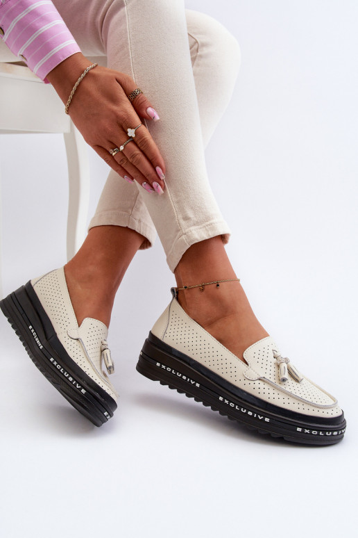 Mocasines para mujer en cuero sintético sobre plataforma en color arena Assetnima