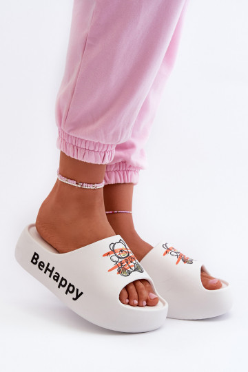 Zapatillas de mujer con suela gruesa y un oso de peluche en blanco claro Serefina