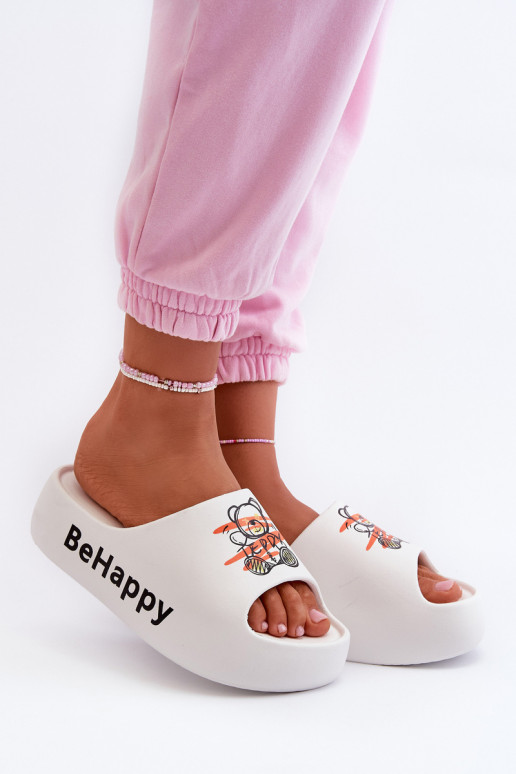 Zapatillas de mujer con suela gruesa y un oso de peluche en blanco claro Serefina