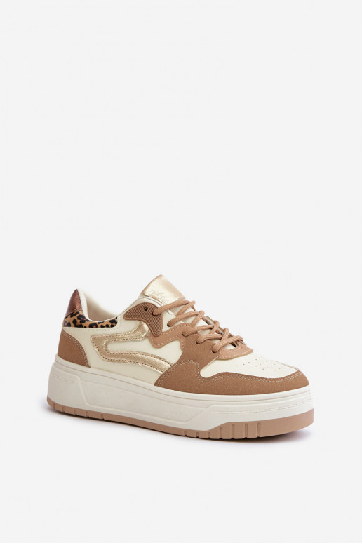 Zapatillas de mujer en cuero sintético con plataforma y patrones de leopardo en color arena Henizore