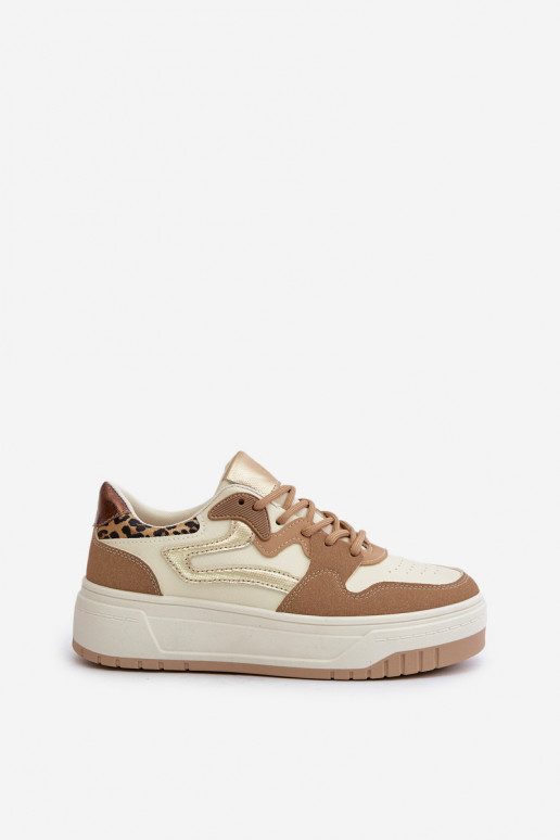 Zapatillas de mujer en cuero sintético con plataforma y patrones de leopardo en color arena Henizore