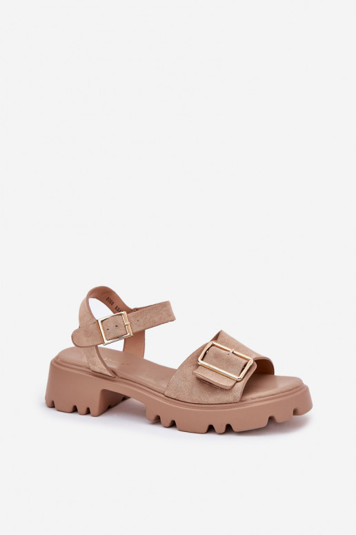 Sandalias de mujer en ante sintético con hebillas en color arena Gofielle
