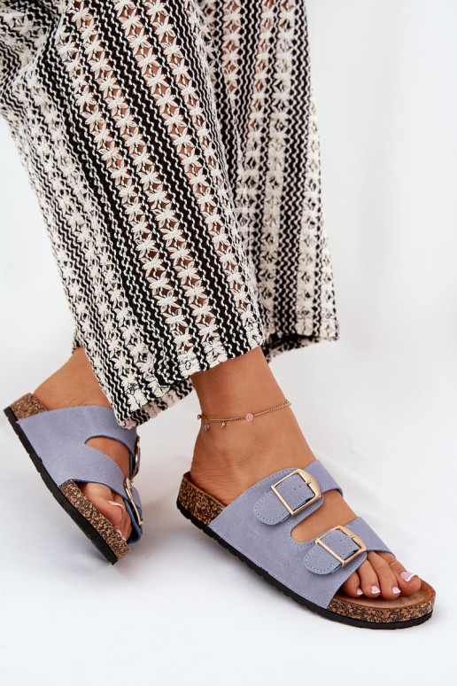 Zapatillas de mujer con plataforma dorada y hebillas azules Lisavionea