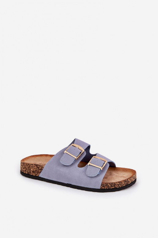 Zapatillas de mujer con plataforma dorada y hebillas azules Lisavionea