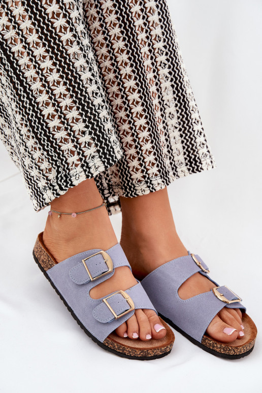 Zapatillas de mujer con plataforma dorada y hebillas azules Lisavionea