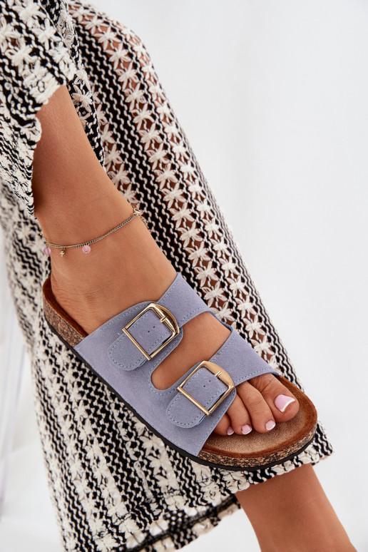 Zapatillas de mujer con plataforma dorada y hebillas azules Lisavionea