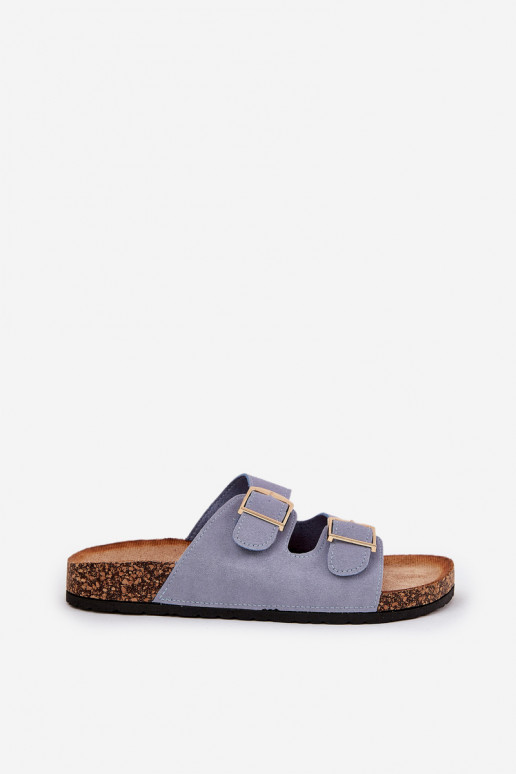 Zapatillas de mujer con plataforma dorada y hebillas azules Lisavionea
