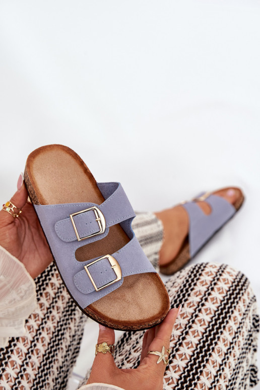 Zapatillas de mujer con plataforma dorada y hebillas azules Lisavionea