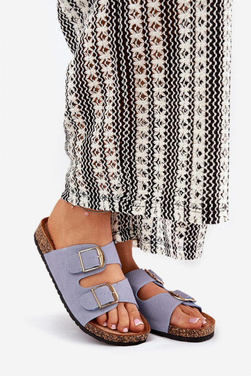 Zapatillas de mujer con plataforma dorada y hebillas azules Lisavionea