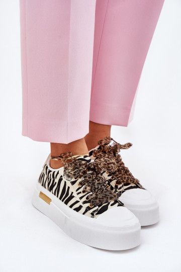 Zapatos informales con plataforma y cordones decorativos en negro y arena Zidora