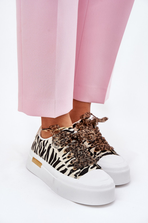 Zapatos informales con plataforma y cordones decorativos en negro y arena Zidora