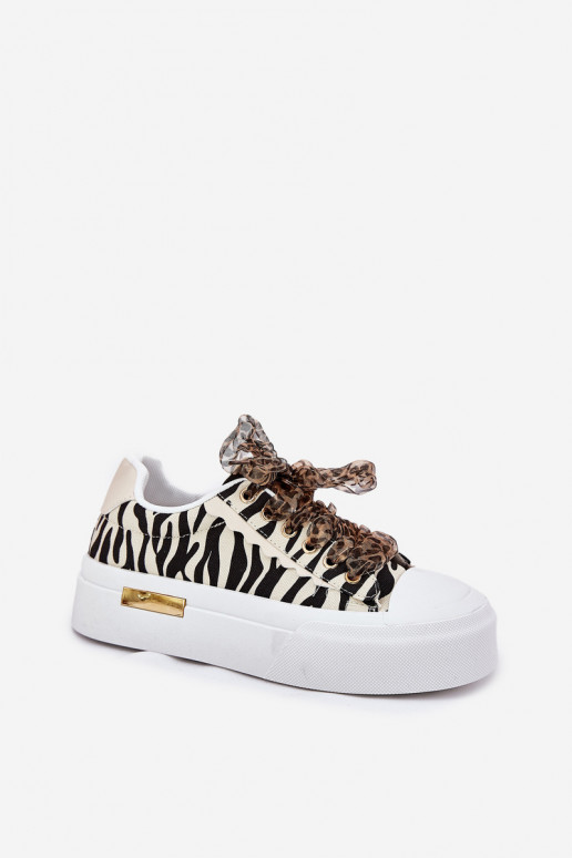 Zapatos informales con plataforma y cordones decorativos en negro y arena Zidora