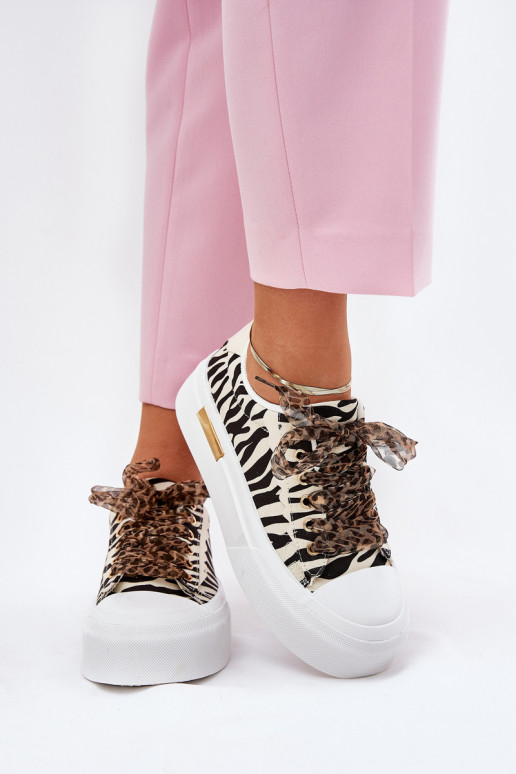 Zapatos informales con plataforma y cordones decorativos en negro y arena Zidora