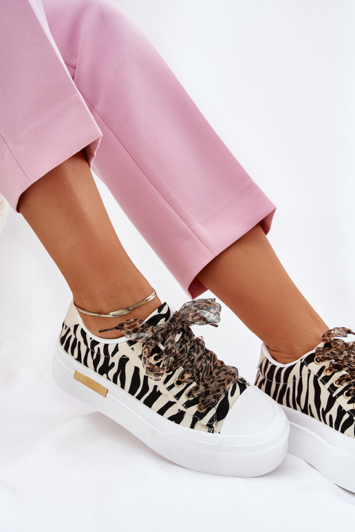 Zapatos informales con plataforma y cordones decorativos en negro y arena Zidora