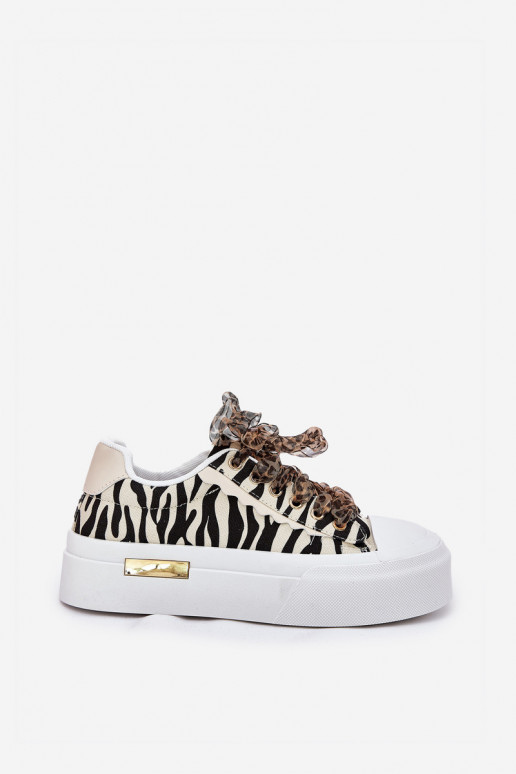 Zapatos informales con plataforma y cordones decorativos en negro y arena Zidora