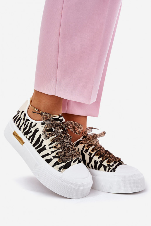 Zapatos informales con plataforma y cordones decorativos en negro y arena Zidora