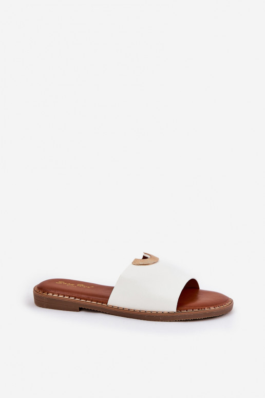 Zapatillas de mujer en cuero sintético con detalles decorativos en blanco Mevith