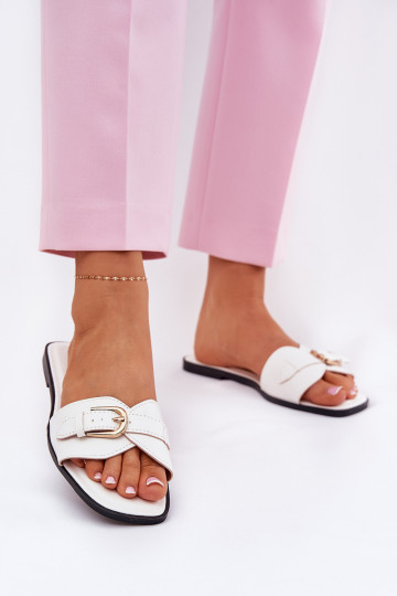 Zapatillas planas de mujer con hebillas doradas en blanco Esiobb