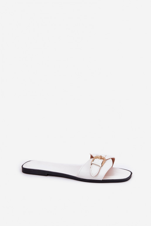 Zapatillas planas de mujer con hebillas doradas en blanco Esiobb
