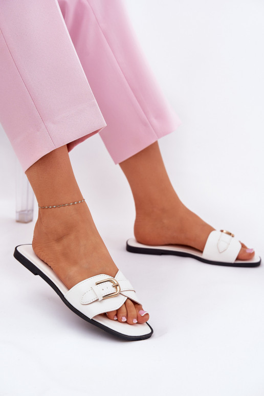 Zapatillas planas de mujer con hebillas doradas en blanco Esiobb