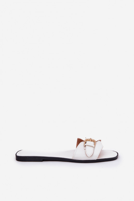 Zapatillas planas de mujer con hebillas doradas en blanco Esiobb