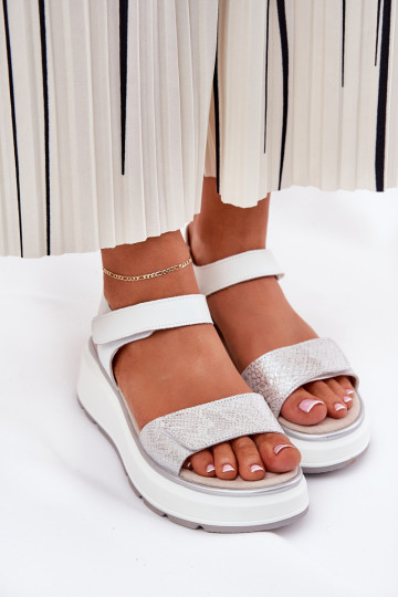 Sandalias de mujer Femenino Platformie I Koturnie con sujetadores adhesivos S.Barski LR51-543 color plata