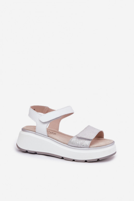 Sandalias de mujer plateadas en plataforma con cierres adhesivos S.Barski LR51-543