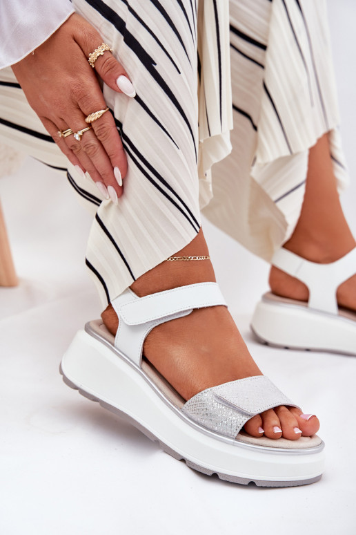 Sandalias de mujer plateadas en plataforma con cierres adhesivos S.Barski LR51-543