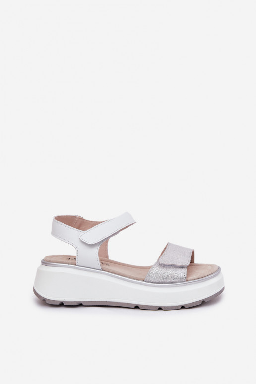 Sandalias de mujer plateadas en plataforma con cierres adhesivos S.Barski LR51-543