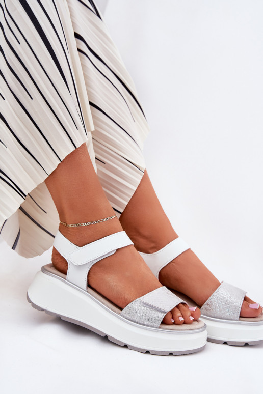 Sandalias de mujer plateadas en plataforma con cierres adhesivos S.Barski LR51-543
