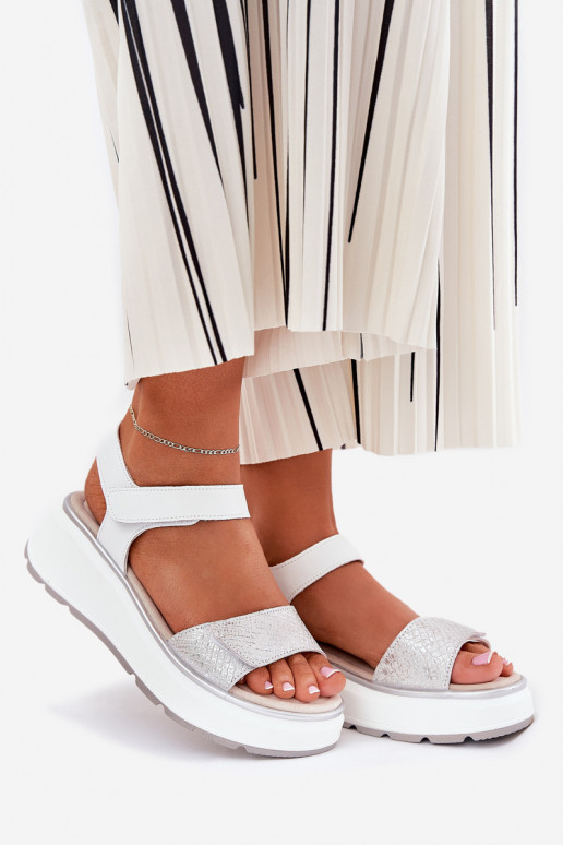 Sandalias de mujer plateadas en plataforma con cierres adhesivos S.Barski LR51-543